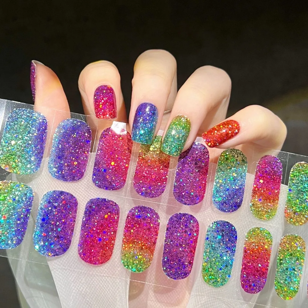 Top Trends: 2024 Summer New Arrival 22 Strips Gel UV Nail Sticker Semi Cured Nail Wraps Waterproof Glitter Nail Strips Manicure Decorations Shoppable Styles