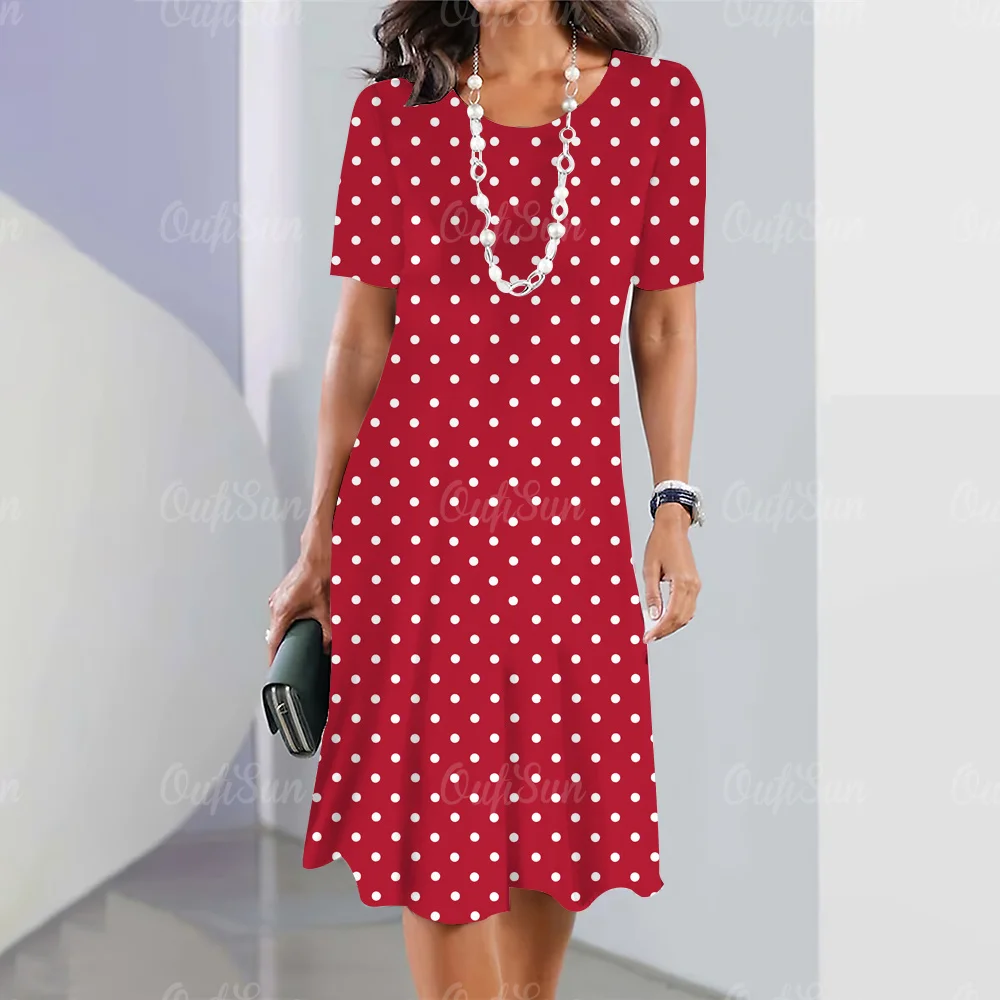 Top Trends: Dot Print Women&#039;s Dress 2023 Elegant Dress For Female Summer Fashion Stitching O-Neck Loose Vacation Ladies Sexy Midi Dresses Shoppable Styles