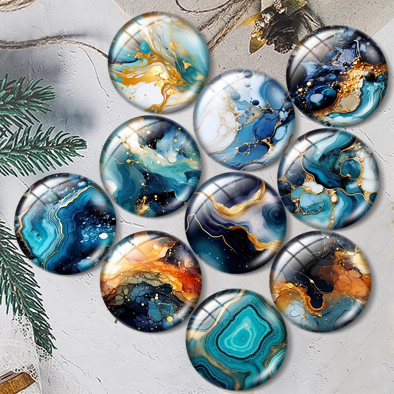 Top Trends: Teal And Gold Agate Textures 10pcs 12mm / 16mm / 18mm / 25mm Round Photo Glass Cabochon Demo Flat Back Making Findings Shoppable Styles