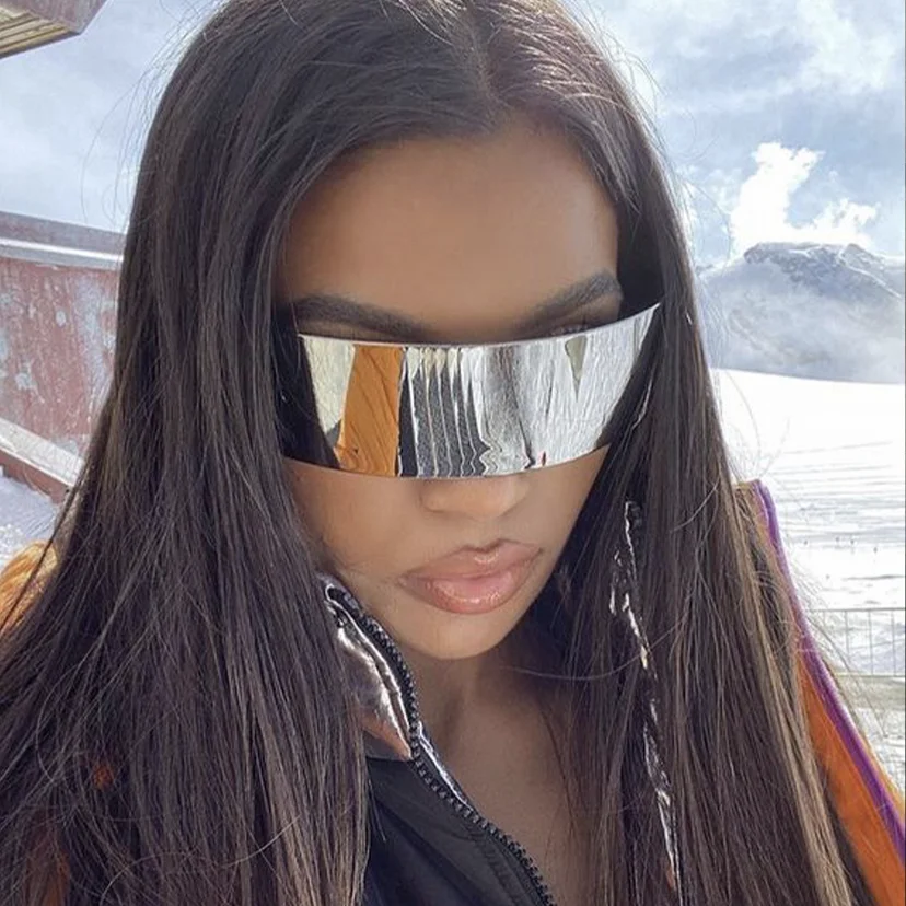 Top Trends: Cyberpunk Goggles Futuristic Party Glasses One Piece Wrap Around Silver Mirror Sunglasses Women Men Sunnies Shades Sun Glasses Shoppable Styles