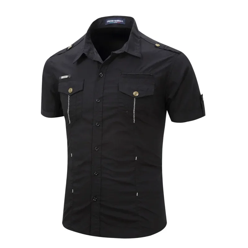 Top Trends: 2023 New Mens Military Shirt Men Short Sleeve Cargo Shirts 100% Cotton Casual Solid Shirt Male Pocket Work Shirt Shoppable Styles - Image 6