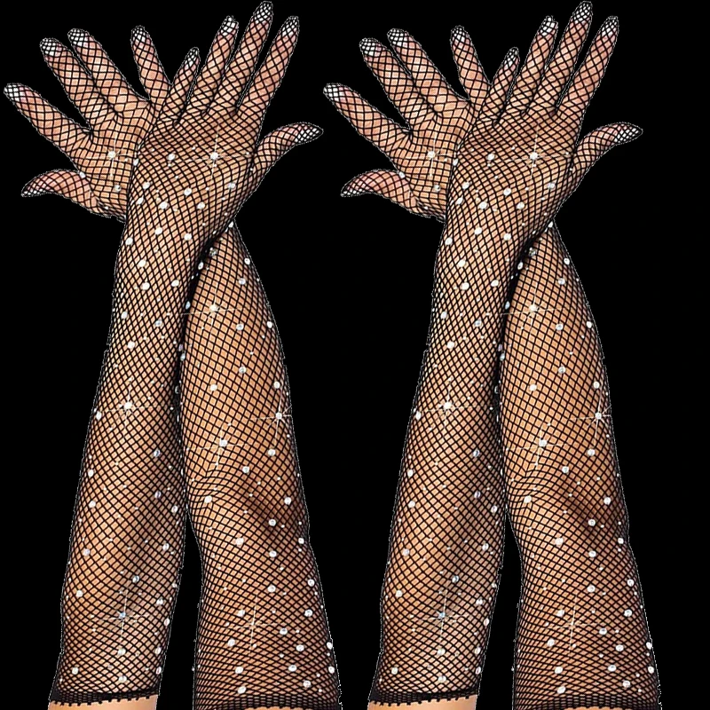 Top Trends: Stretch Rhinestones Long Gloves Women Sparkly Crystal Mesh Full Finger Gloves Dancer Singer Nightclub Stage Party Accessories Shoppable Styles