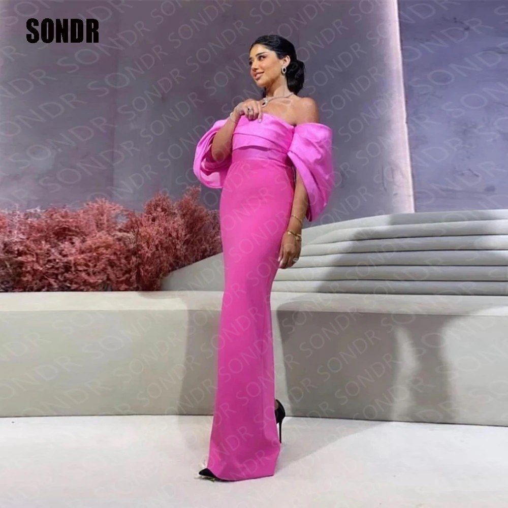 Top Trends: SONDR Pink Long Off Shoulder Evening Dresses Strapless Short Sleeves Formal Club Party Night Dress Prom Gown Robe De Soiree Shoppable Styles