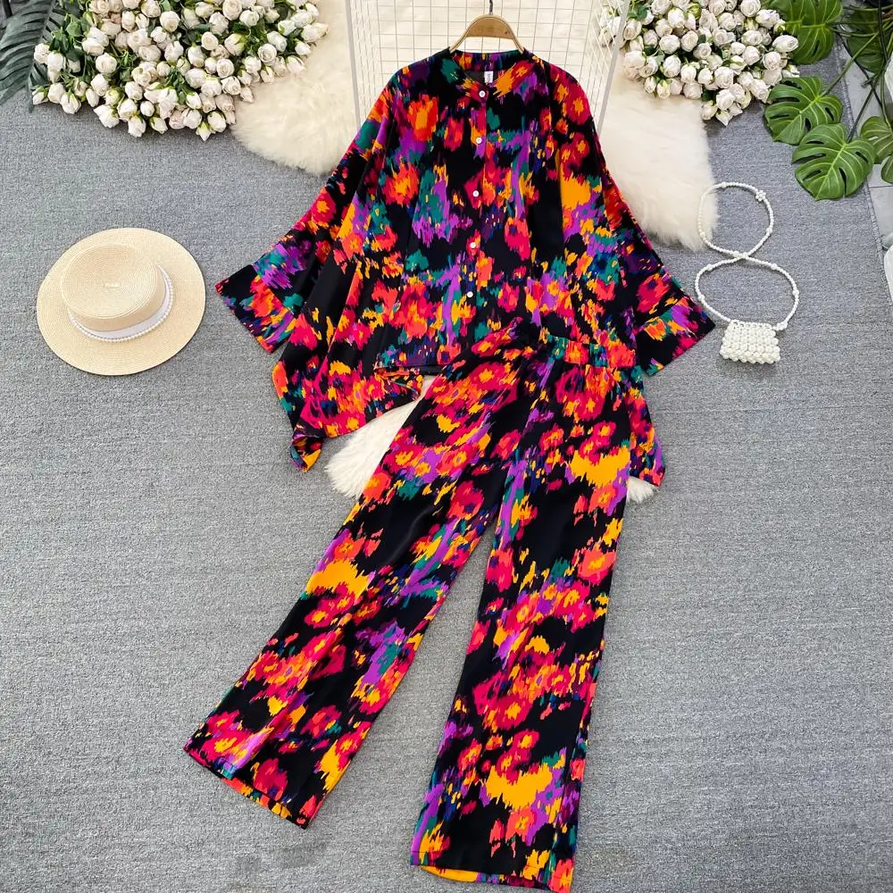 Top Trends: Fashion New Women Casual Loose Floral Trousers Suit Boho Elegant Maxi Shirts Blouses Wide-Leg Pantsuit Female Party Two Pieces Shoppable Styles - Image 6