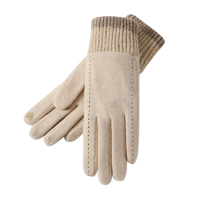 Top Trends: New Winter 60%wool Gloves Women Outdoor Windproof Cycling Fleece-lined Warm Touch Screen Gloves Knitted Wrist Mouth DY47 Shoppable Styles