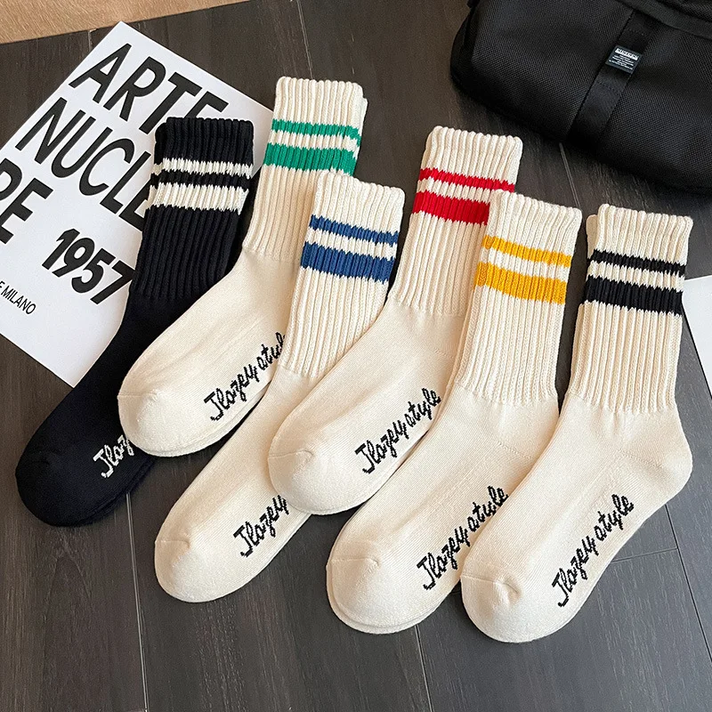 Top Trends: White Retro Men Socks Fashion Korea Stripe Street Hip Hop Skateboard Cotton Socks Breathable Harajuku Calceines Shoppable Styles