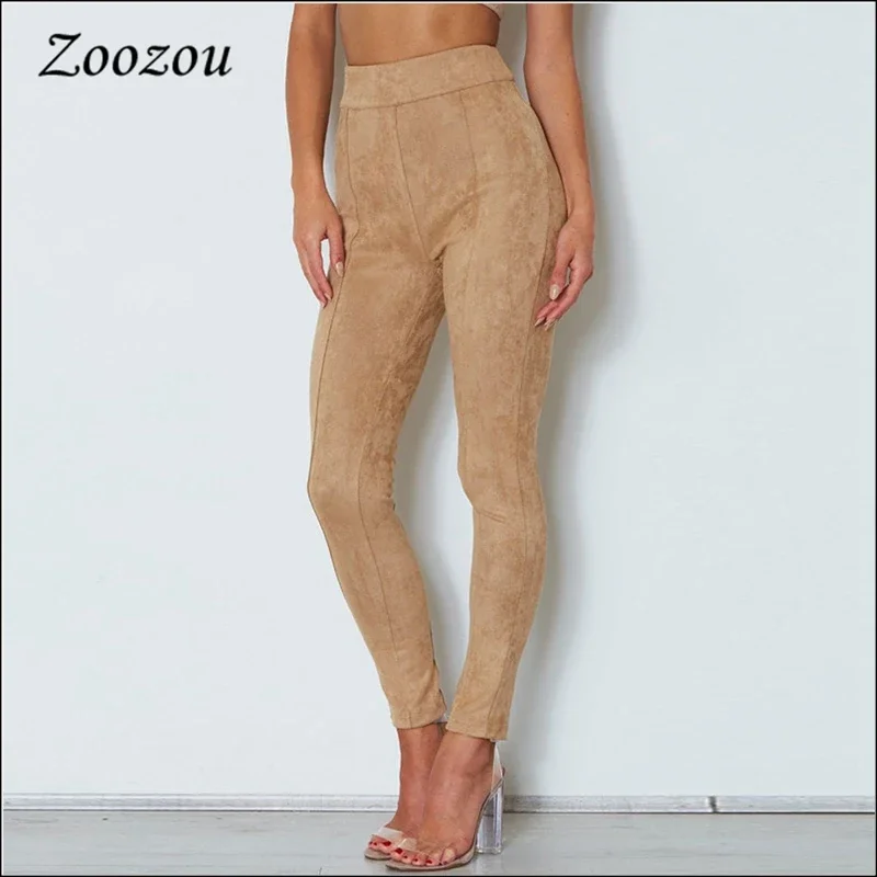 Top Trends: High Waist Suede Pants For Women, Stretch Pencil Pants With Back Zipper, Skinny, Casual, Custom, 2020 Shoppable Styles