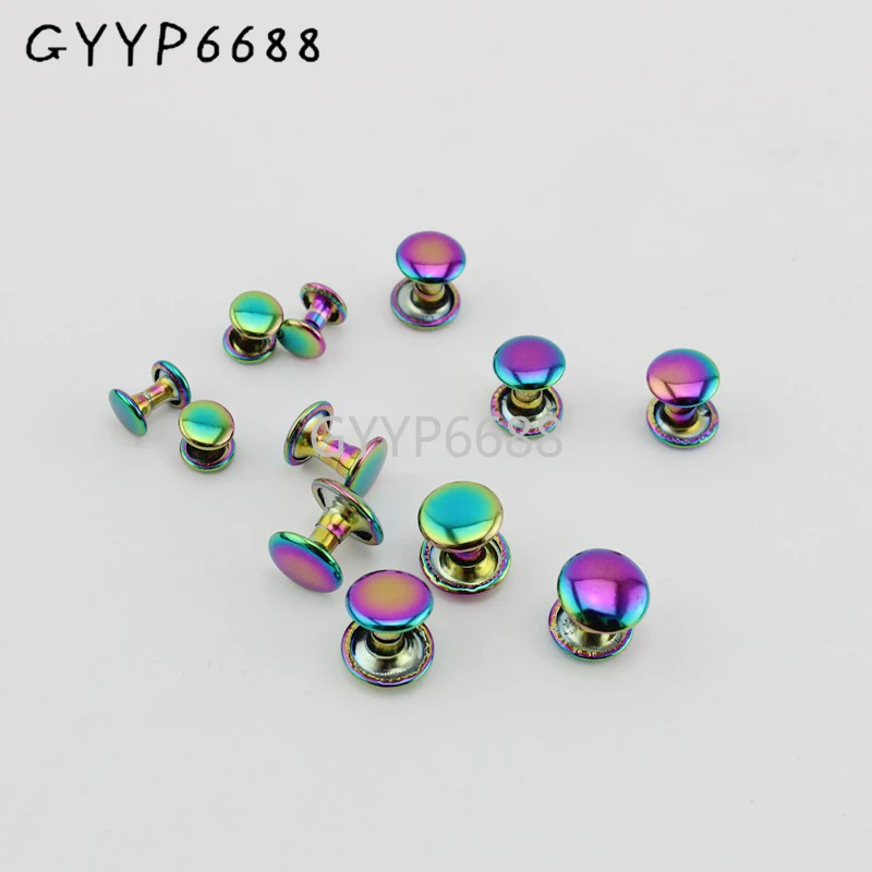 Top Trends: 10-30-100pcs 6*6mm 8*8mm 10*8mm Iridescent Rainbow Fastened Double Rivet Stud For Shoes, DIY Metal Rivets Tone On Tone Shoppable Styles