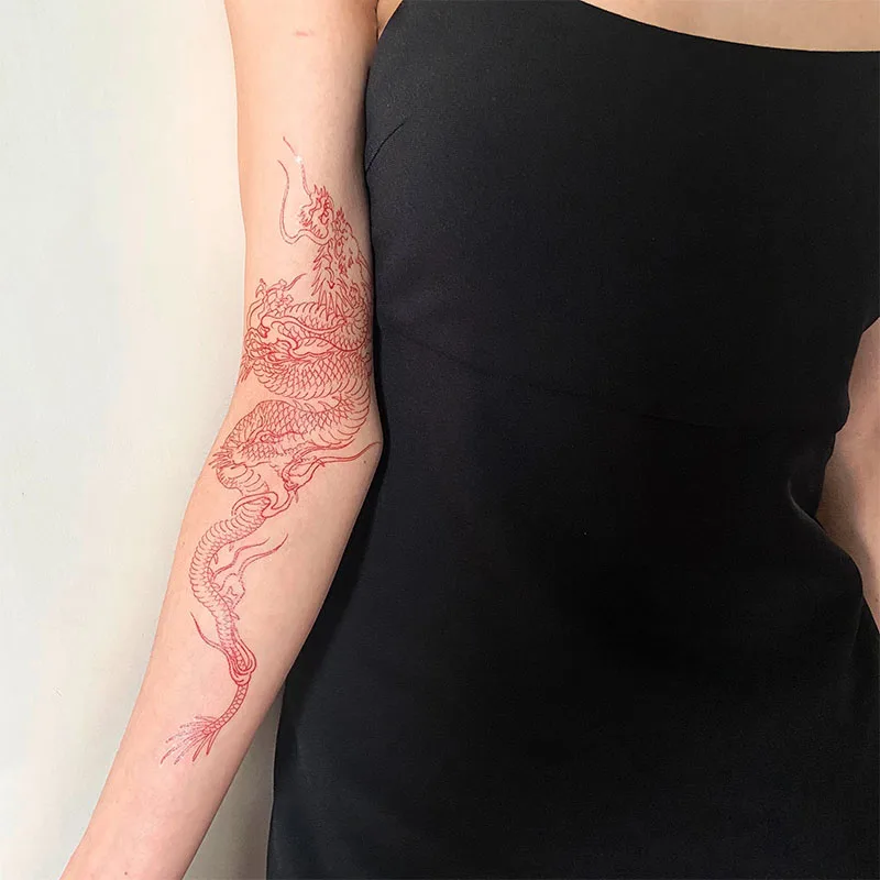 Top Trends: Red Dragon Temporary Tattoo Sticker Men Women Arm Body Art Waterproof Fake Tattoo Applique Tattoo Big Size Shoppable Styles