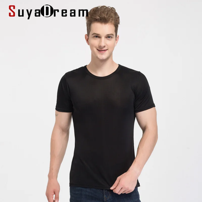 Top Trends: SuyaDream Mens T Shirt Knitted Natural Silk Solid O Neck Short Sleeved Solid Tee Beige White Navy 2022 New Spring Summer Top Shoppable Styles