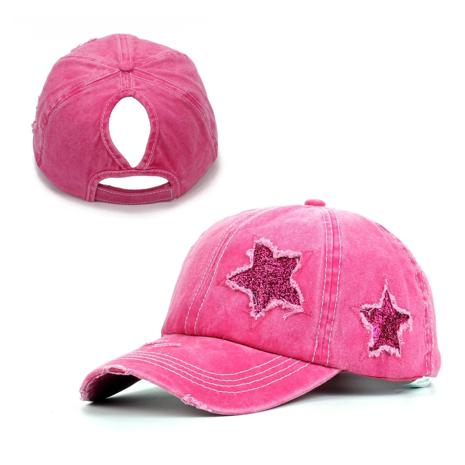 Top Trends: 6 Colors Women's Distressed High Pony Cap With Glitter Star Summer Mesh Ball Cap Female Fashion HIp Hop Hats Casual Adjustable Shoppable Styles