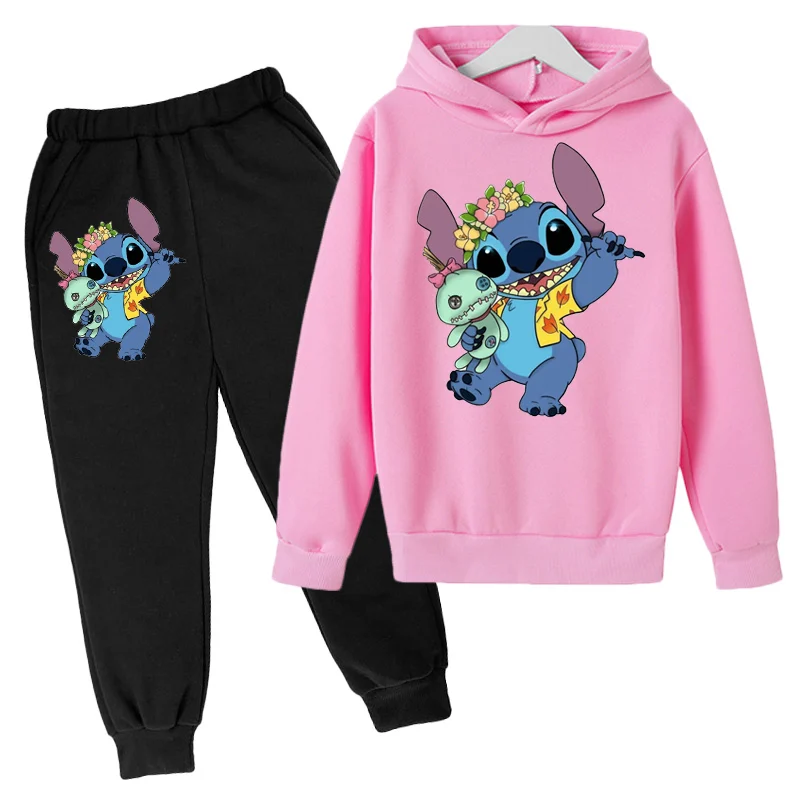 Top Trends: Disney Stitch Casual Kids Clothes 2 Piece Hoodies Sets Clothing Cool Girls Boys Tracksuit Children Baby Stitch Disney Clothing Shoppable Styles