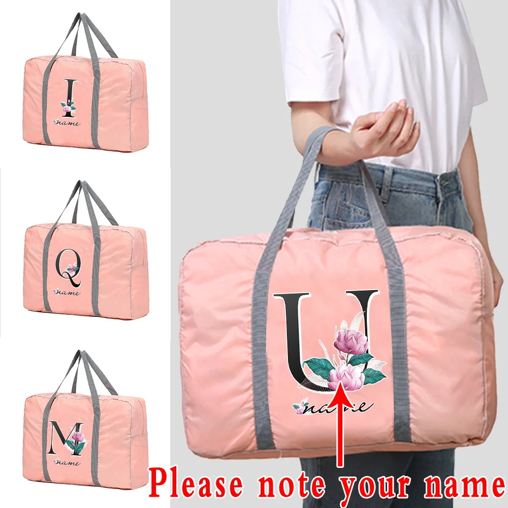 Top Trends: Custom Personalize Name Travel Bag Women Handbag Foldable Gadget Organizer Large Capacity Letter Pink Tote Travel Accessories Shoppable Styles