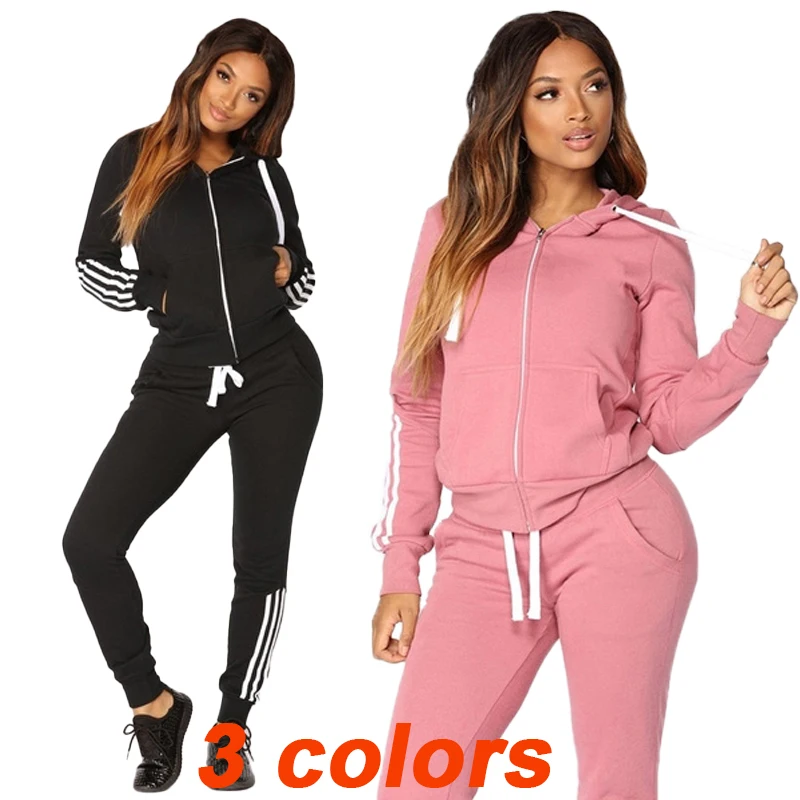 Top Trends: New Fashion Women&#039;s Three Stripe Sports Set Casual Long Sleeve Full Zip Hoodie And Pants Sportswear Women&#039;s Jogging Set Shoppable Styles