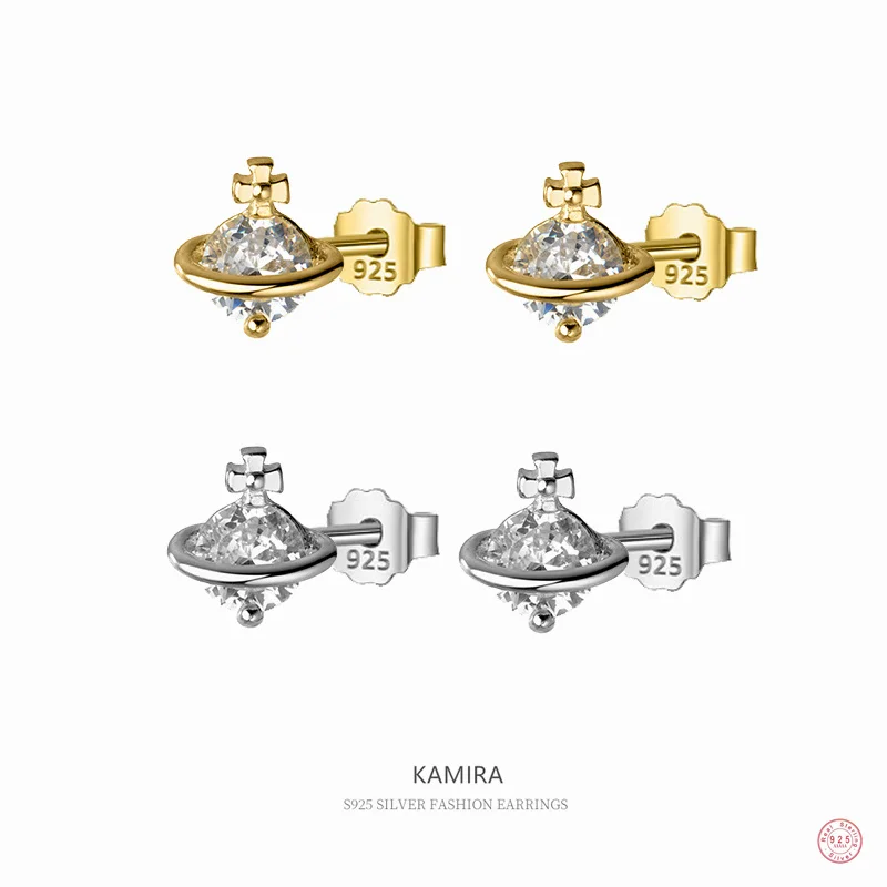 Top Trends: KAMIRA 925 Sterling Silver Classic Cross Luxury Planet Zircon Small Stud Earrings Women Fashion Unique Design Wedding Jewelry Shoppable Styles