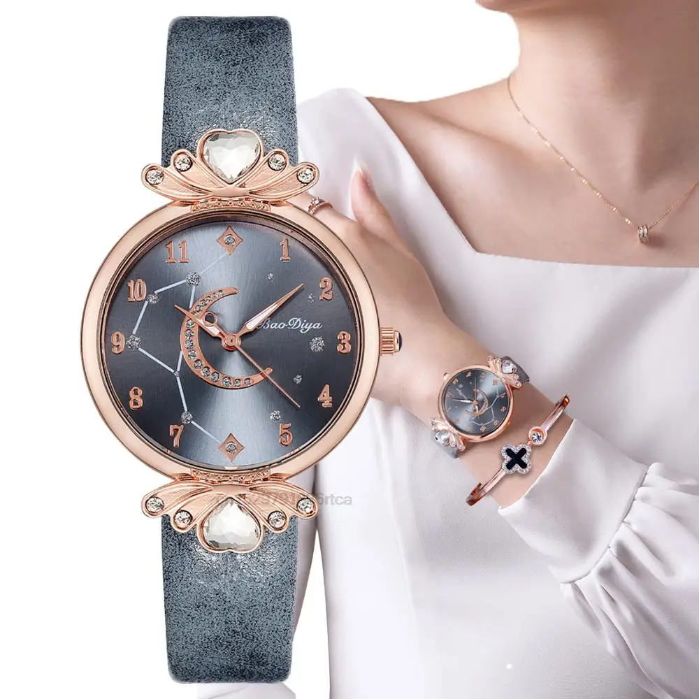 Top Trends: Luxury Diamond Starry Sky Design Women Fashion Watches Qualities Ladies Quartz Wristwatches Casual Female Leather Clock Gifts Shoppable Styles