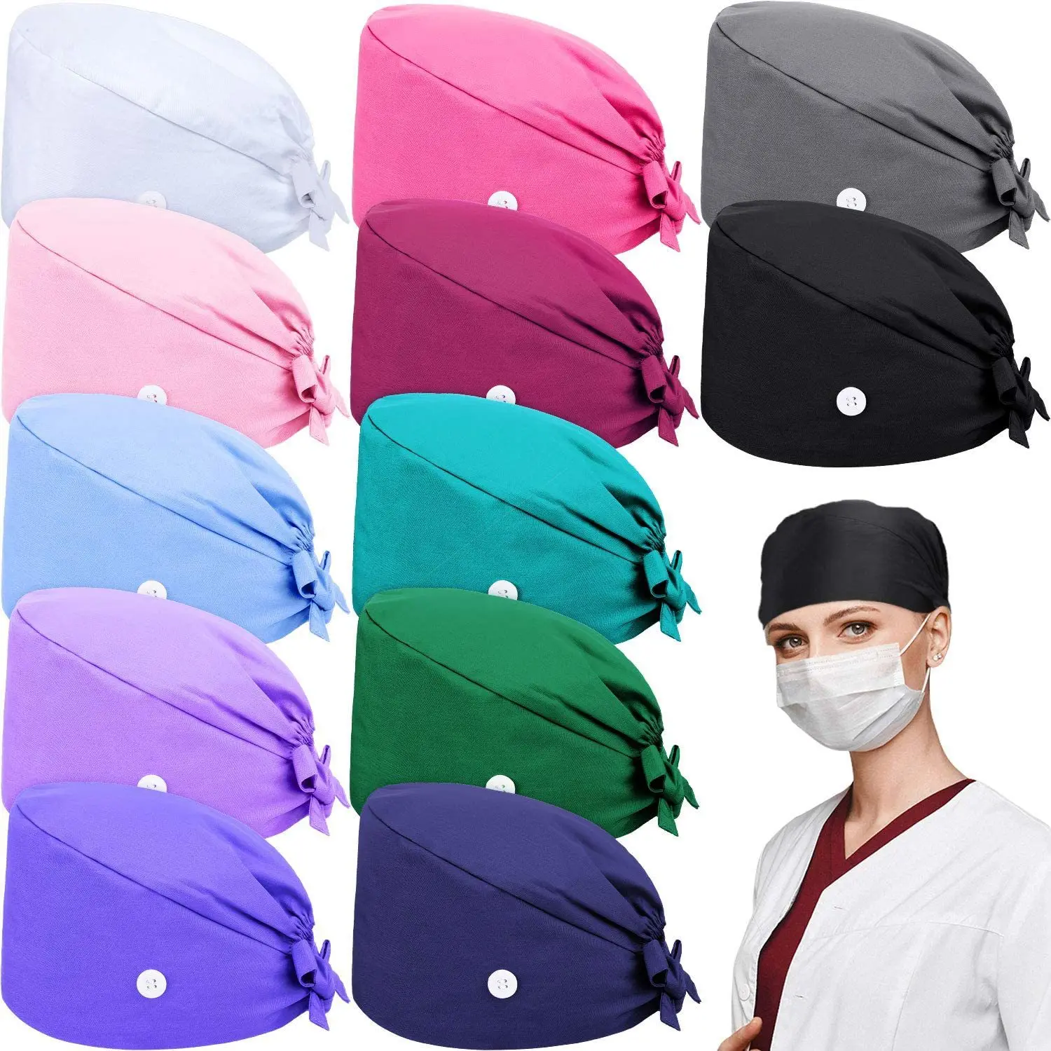 Top Trends: Solid Color Scrubs Cap Adjustable Cotton Surgical Hats Nurse Uniform Accessories Unisex Hospital Beauty Store Work Caps Shoppable Styles