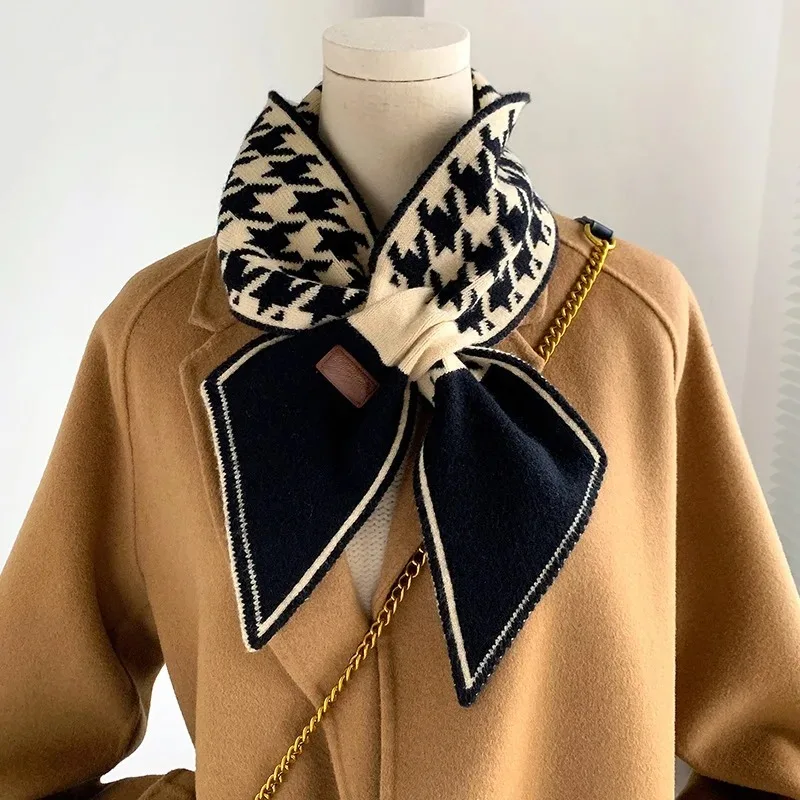 Top Trends: Warm Cashmere Neck Tie Scarf For Women Plaid Neckerchief Knitted Scarfs Long Skinny Small Scarves Bandana Female Foulard 2022 Shoppable Styles