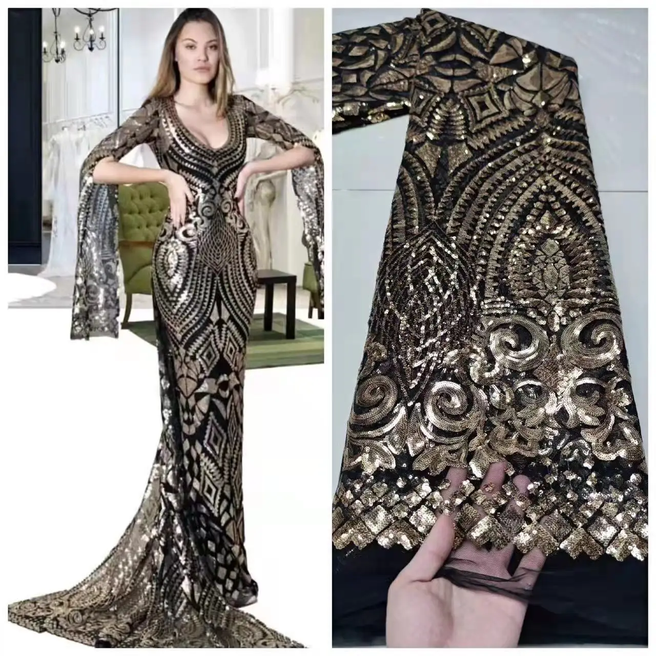 Top Trends: Multicolour Black White Africa Lace Sequin Fabric For Evening Dress Lace Material Tissus Dry Lace Fabric Mesh Sequin Fabric Shoppable Styles