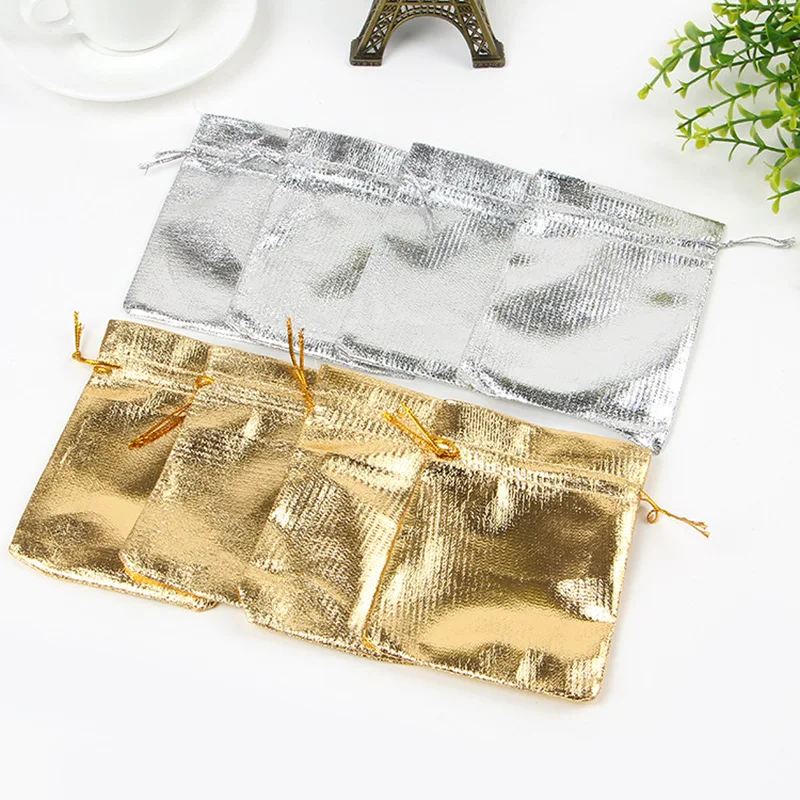 Top Trends: 30pcs 7x9cm 9x12cm 10x15cm Metallic Foil Jewelry Packing Silver / Gold Color Drawstring Velvet Bag, Wedding Gift Candy Bags&amp;Pouches Shoppable Styles