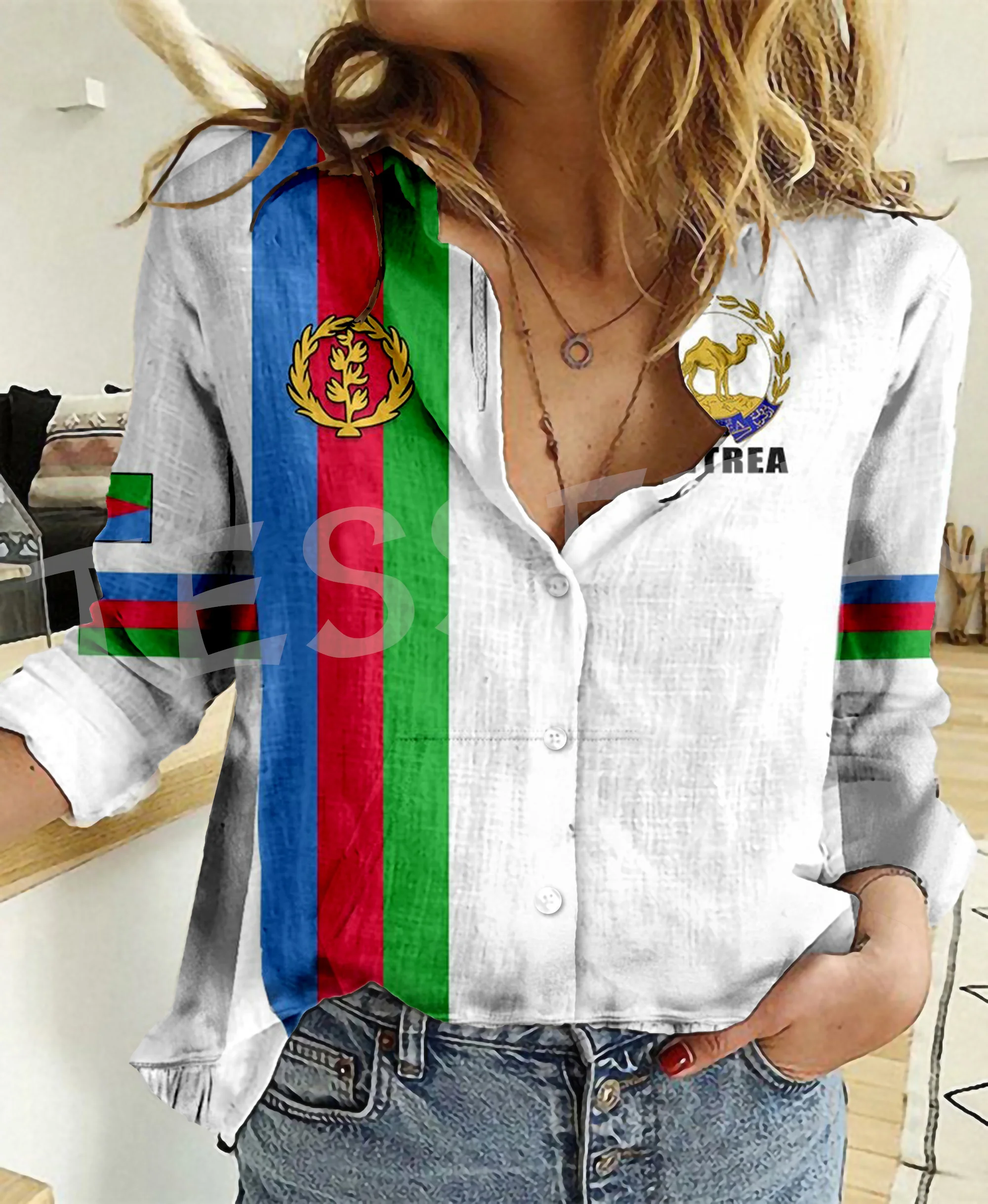 Top Trends: Africa County Eritrea Flag Lion Tattoo Retro Vintage Streetwear 3DPrint Harajuku Women Casual Button-Down Shirts Long Sleeves X3 Shoppable Styles