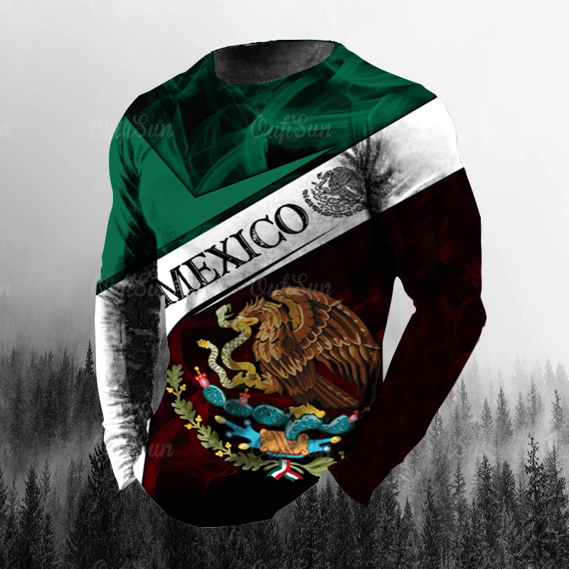 Top Trends: Vintage Men's T-shirt Mexico Flag Print Cotton Sweatshirt Autumn O-neck Personalised Pullover Oversized Black Men Clothing Tees Shoppable Styles