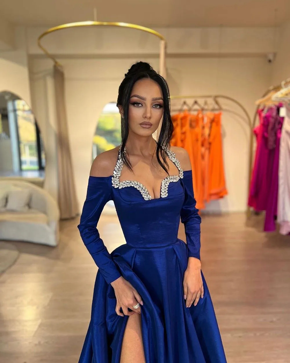 Top Trends: SoDigne Royal Blue Formal Evening Dresses For Women Sequins Halter Long Sleeves Special Occasion Dress Split Party Prom Gowns Shoppable Styles - Image 2