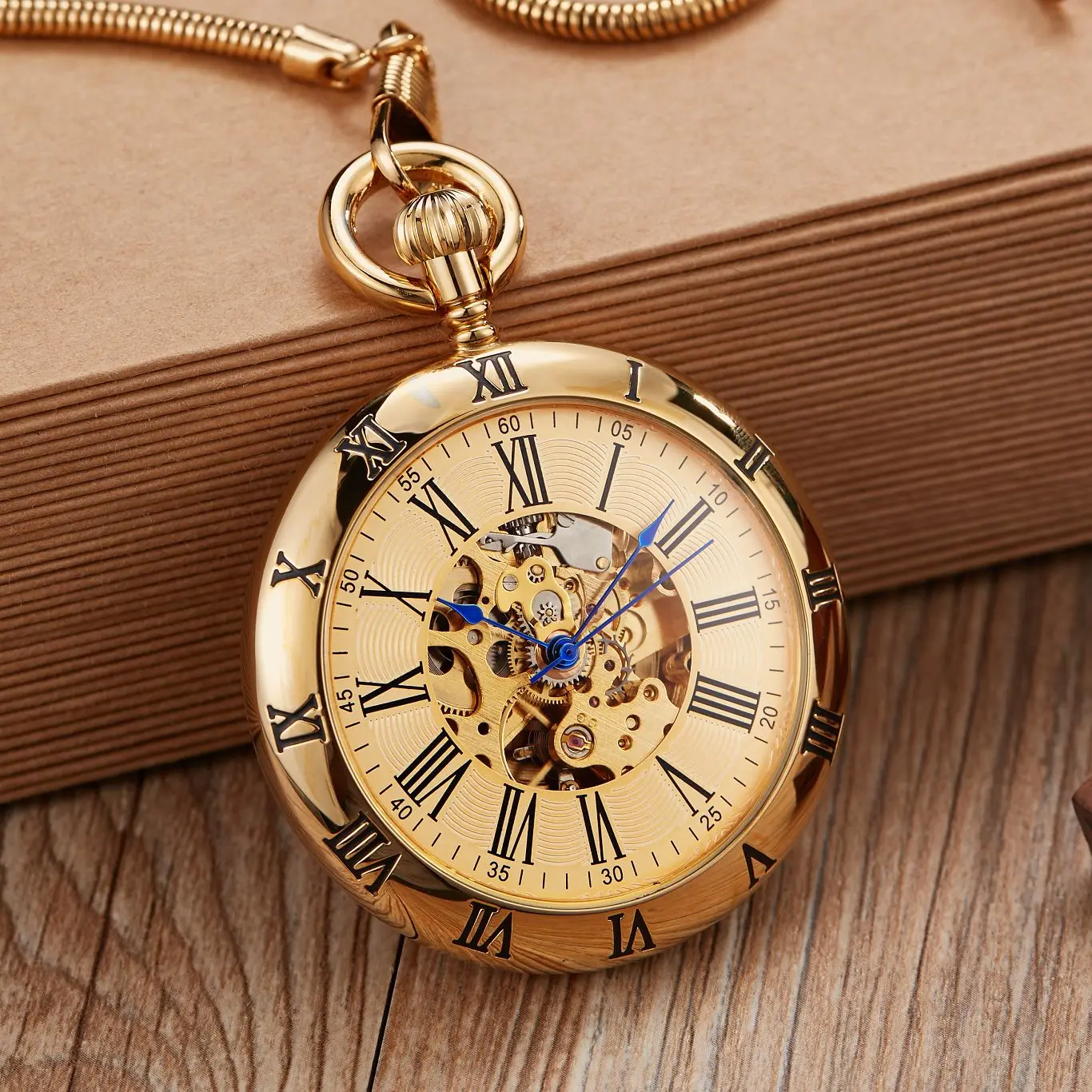 Top Trends: Gold / Silver Roman Numerals Display Open Face Automatic Mechanical Pocket Watch Retro Luxury Men Women Pocket Pendant Clock Shoppable Styles