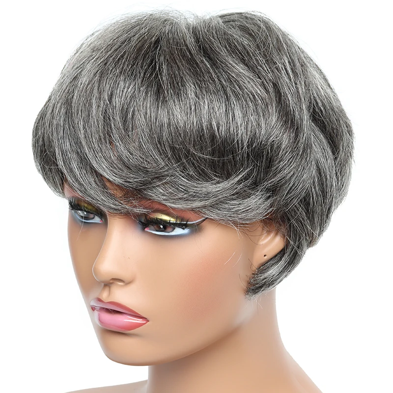 Top Trends: Short Human Hair Pixie Cut Wig Brazilian Hair Grey Wigs With Bangs For Women Short Human Full Machine Wig Ombre 30 Glueless Wigs Shoppable Styles