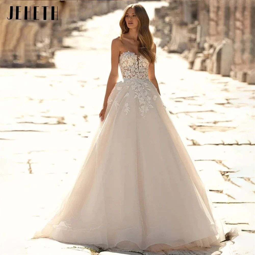 Top Trends: JEHETH 2023 Boho Beach Strapless A Line Wedding Dresses For Women Sleeveless Bridal Lace Appliques Bride Gowns Backless Vestidos Shoppable Styles