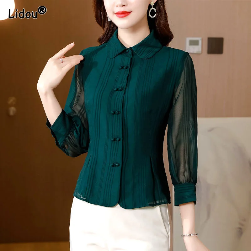 Top Trends: Office Lady Fashion Chiffon Thin Spring Autumn Women's Clothing Slim Trend Grace Simple Solid Color Blouses Popularity Shirt Shoppable Styles