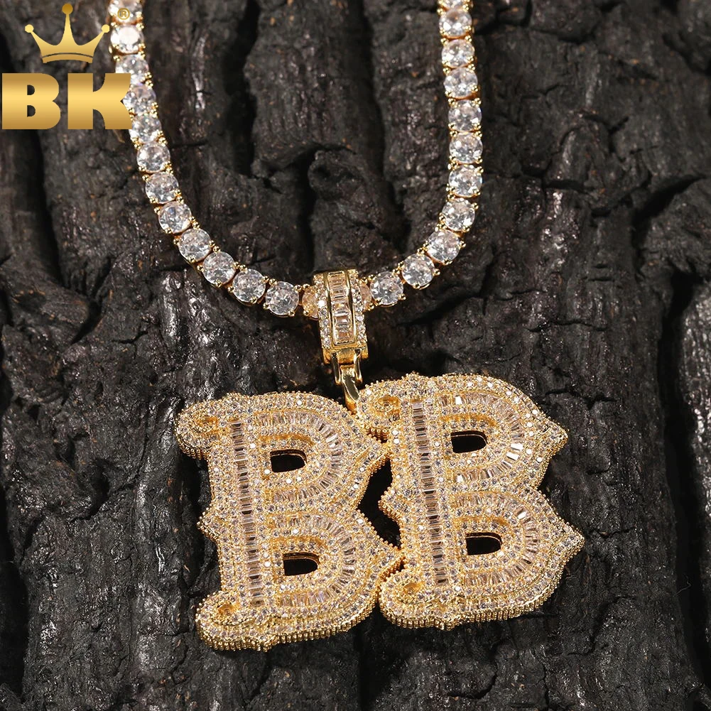 Top Trends: TBTK Personalized Baguettercz Letter Paved Cubic Zirconia Custom Name Peandant Chain Necklace Charm Hiphop Jewelry For Gift Shoppable Styles