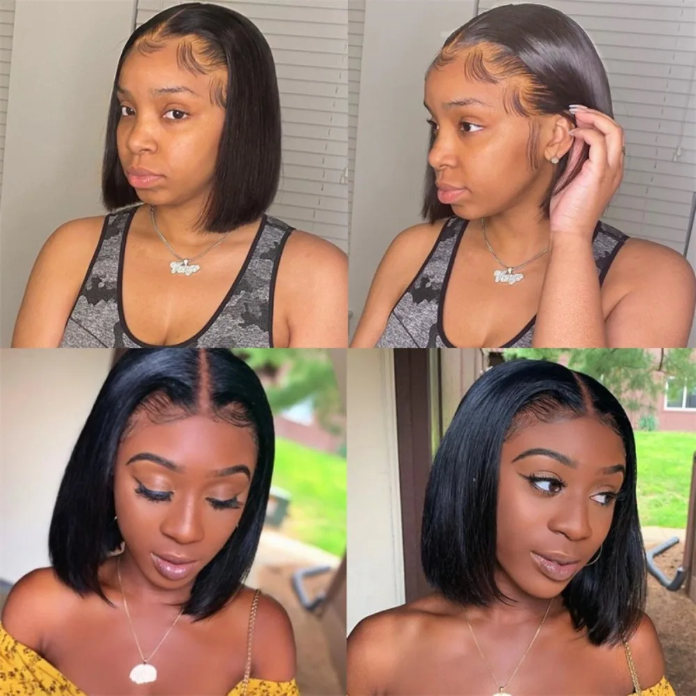 Top Trends: 10inch Straight Bob Wig Human Hair Lace Front Human Hair Wigs For Women HD Lace Frontal Wig Brazilian Glueless Bob Wig Promo Shoppable Styles