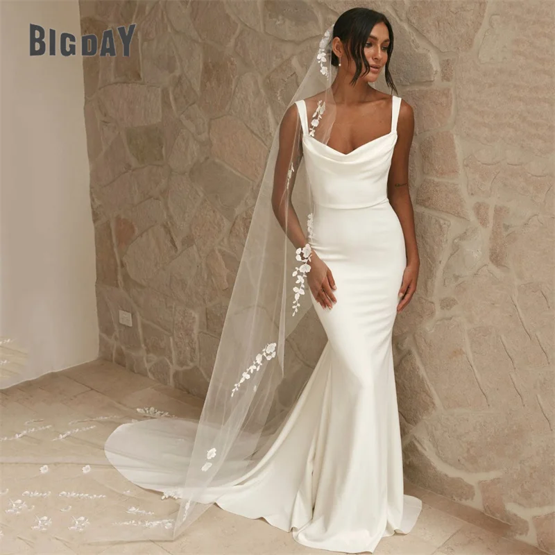 Top Trends: Elegant Mermaid Wedding Dresses Women 2024 Open Back Spaghetti Straps Satin Simple Bridal Gowns Sweep Train Vestidos De Noiva Shoppable Styles