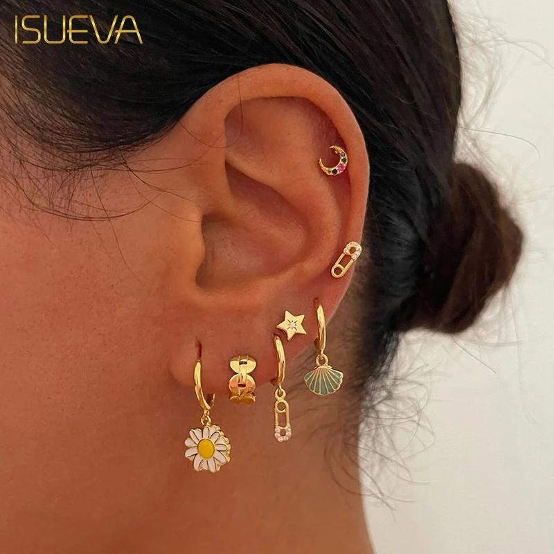 Top Trends: ISUEVA Gold Plated Hoop Earrings Set For Women Retro Boho Piercing Ear Cuffs Stud Drop Dangle Earrings 2023 Jewelry Accessories Shoppable Styles