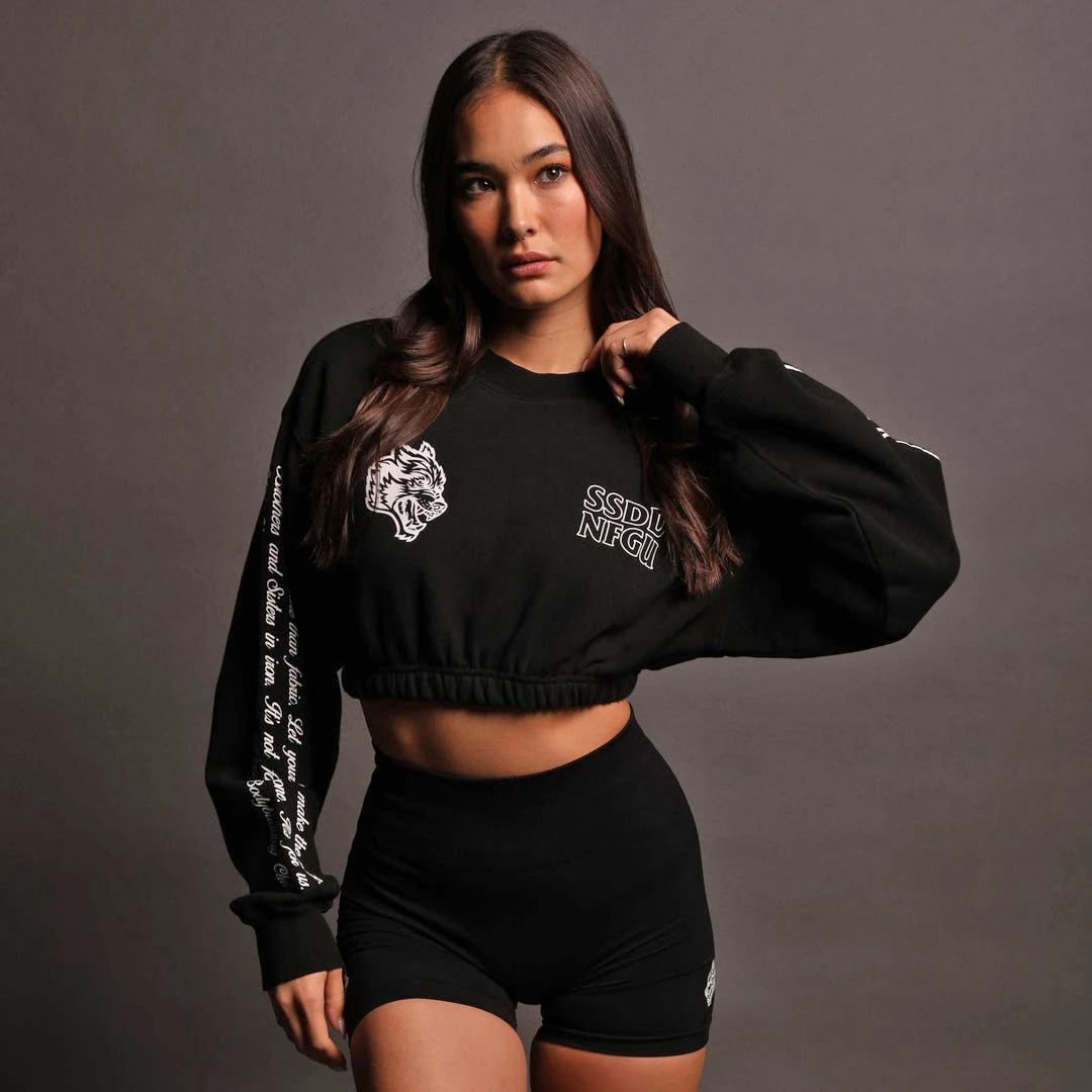 Top Trends: Darc Sport Shirt Short Gym Sweatshirts Women Long Sleeve Top Female Winter Wolf Loose Fitness Belly Shirt Sexy Crewneck Shoppable Styles