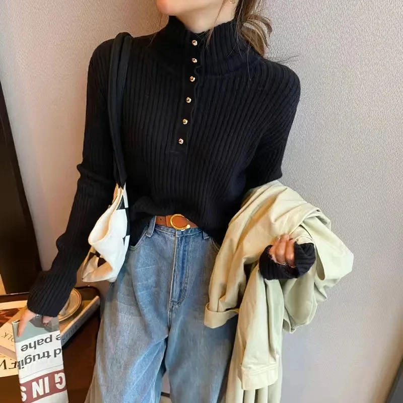 Top Trends: Autumn Winter Loose Knitted Sweater Women Korean Half Turtleneck Long Sleeve Sweaters Ladies All-Match Thick Warm Soft Jumper Shoppable Styles - Image 2