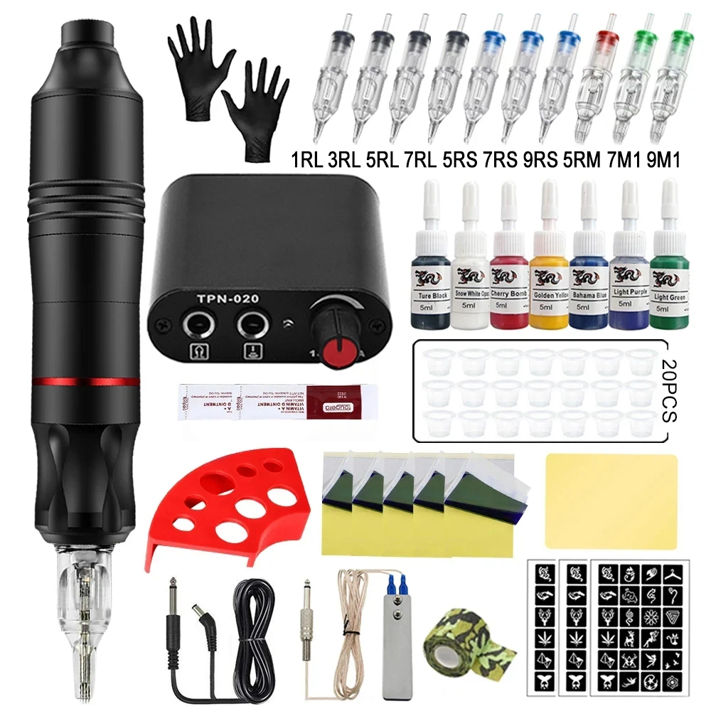 Top Trends: Professional Tattoo Machine Set Rotary Tattoo Pen Kit With Cartridges Needles Tattoo Gun Power Supply Complete Tattoo Kit Shoppable Styles