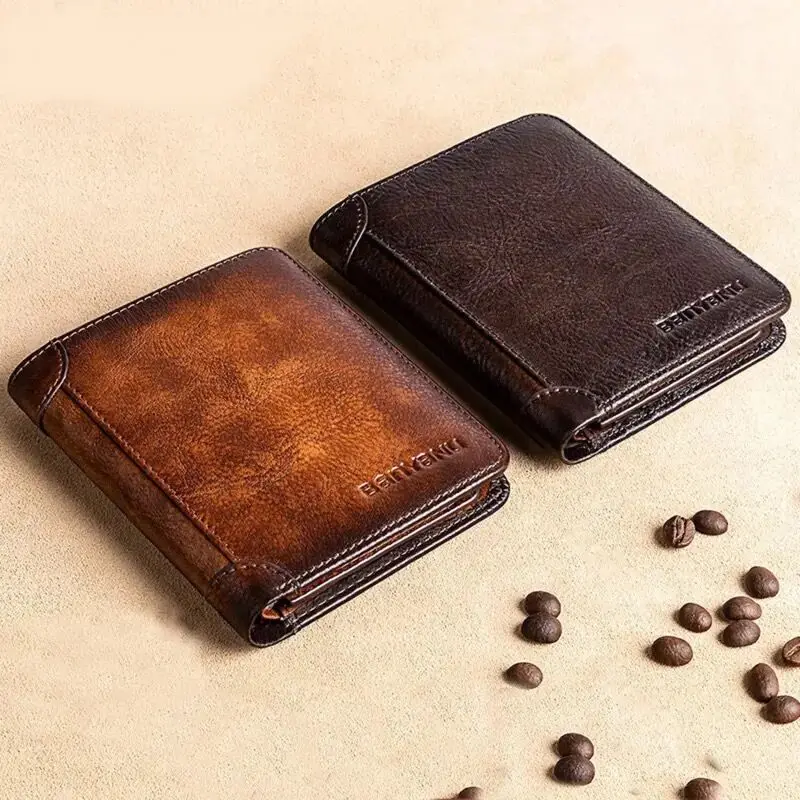 Top Trends: Genuine Leather Rfid Protection Wallets For Men Vintage Thin Short Multi Function ID Credit Card Holder Money Bag Coin Purses Shoppable Styles