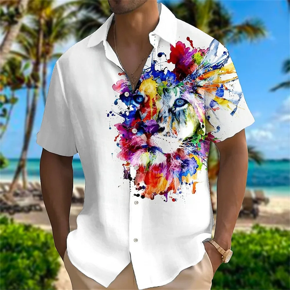 Top Trends: Lion Men'S Shirts Colorful Fashion Animal 3d Print Hawaiian Shirt Daily Caucal Shirt Men Summer Shirts Hip Hop Men Clothing Shoppable Styles