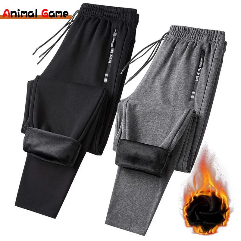 Top Trends: New Mens Zip Pockets Thicken Fleece Sweatpants Men Joggers Black Grey Cotton Warm Pants Male Thermal Loose Trousers 6XL Shoppable Styles