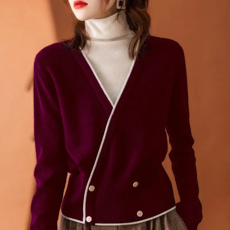 Top Trends: 2023 New Autumn And Winter Fashion Retro Art High Neck Panel Contrast Button Fake Two Piece Pullover Women&#039;s Knitted Sweater Shoppable Styles