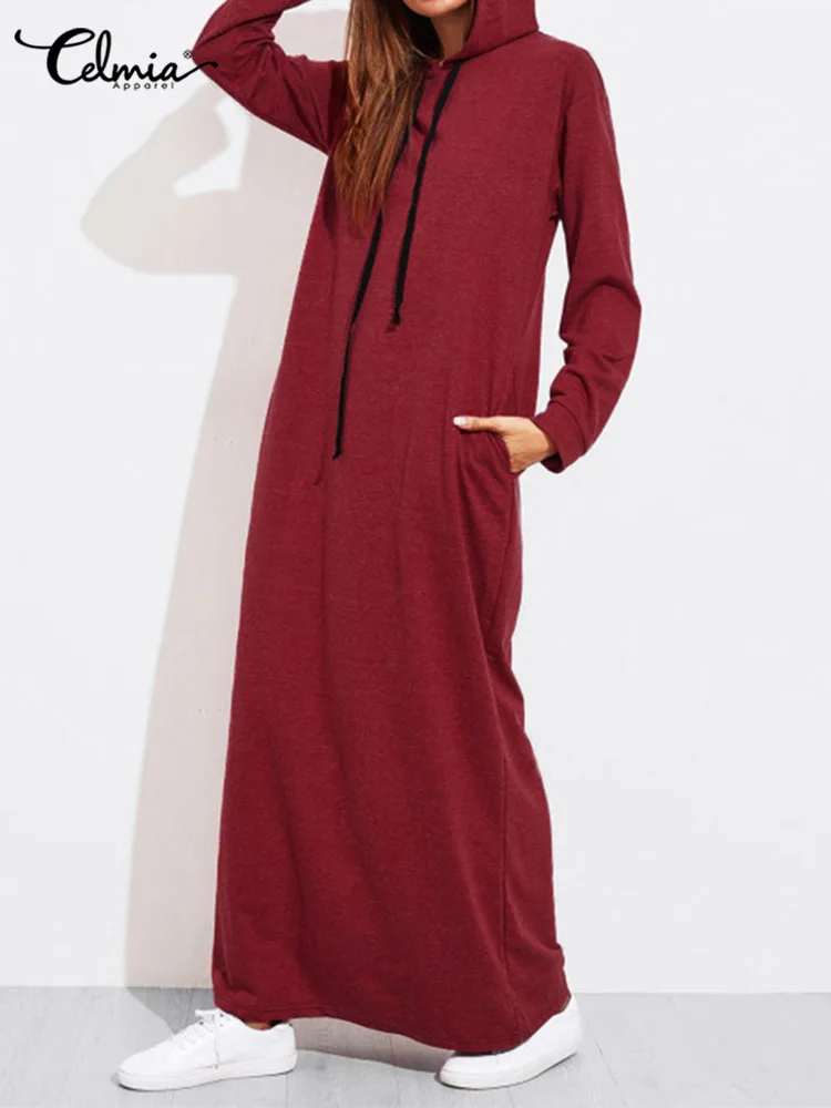 Top Trends: Celmia 2023 Women Maxi Dress Autumn Fashion Vintage Hooded Dress Sweatshirt Winter Long Sleeve Hoodies Winter Vestido Robe Femme Shoppable Styles