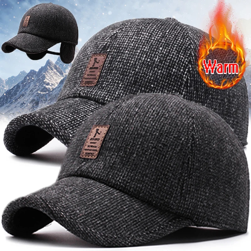 Top Trends: Vintage Baseball Cap Woolen Knitted Winter Ear Cover Baseball Cap Men Thicken Warm Hats With Earflaps Sport Golf Hats Snapback Shoppable Styles