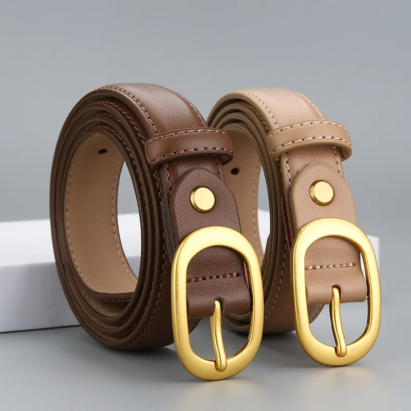 Top Trends: Online Red Korean Genuine Leather Women's Belt Vintage Gold Needle Buckle Belt Student Couple Jeans Luxury Cowhide Belt Shoppable Styles