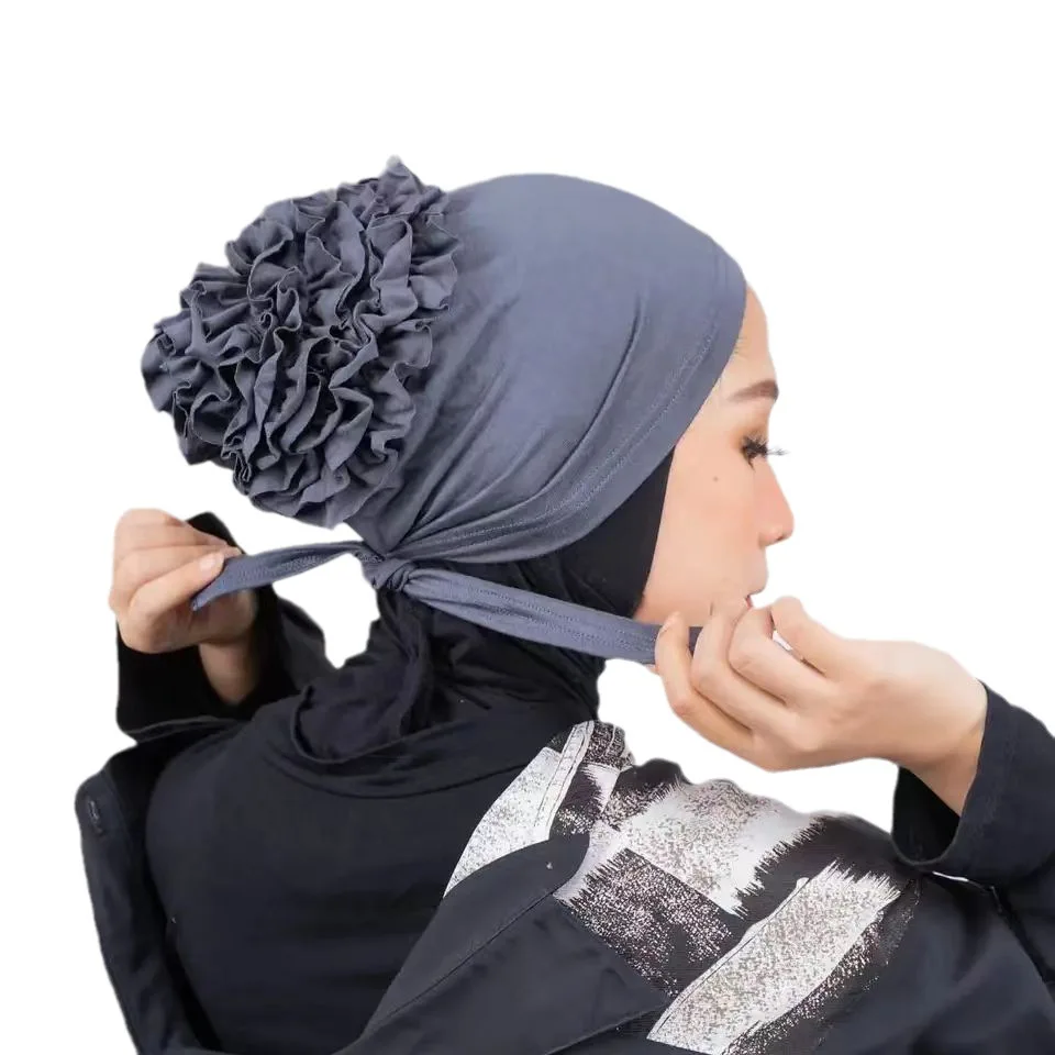 Top Trends: Women Big Floral Lace Turban Hat India Cap Muslim Hats Hairnet Chemo Cap Flower Bonnet Beanie Pure Color Muslim Hair Scarf Hat Shoppable Styles