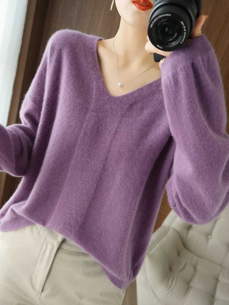 Top Trends: New Fashion Women's Clothing V-Neck Pullovers Long Sleeve Knit Wear Wool Warm Jumper Loose Fit Large Size Korean Style Soft Coat Shoppable Styles