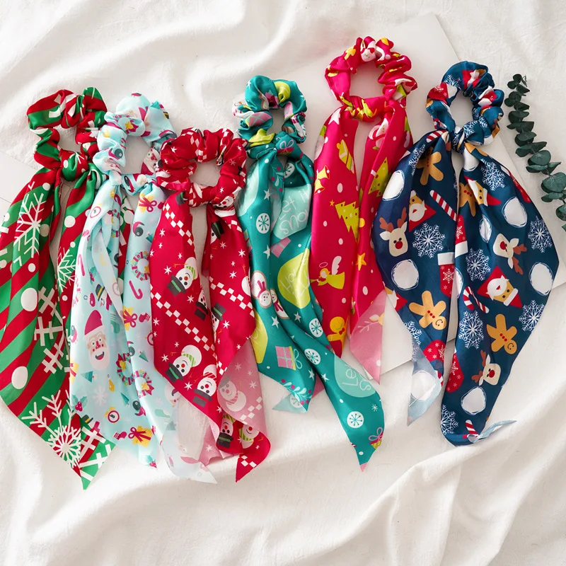 Top Trends: Santa Claus Bows Hair Scrunchies Long Ribbon Ponytail Scarf Hair Tie Women Girls Elastic Hair Bands Christmas Hair Accessories Shoppable Styles