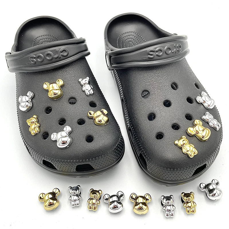 Top Trends: 2022 Original Cute Cartoon Gold Silver Bear Pattern Themed Shoe Charms For Child Croc Clogs DIY Decoration Accessories Shoe Pins Shoppable Styles