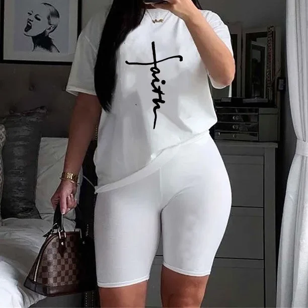 Top Trends: Summer Plus Size Women&#039;s Fashion Positioning Printing Suit Casual Two-piece Short-sleeved O-Neck Top Shorts Two-piece Suit Shoppable Styles